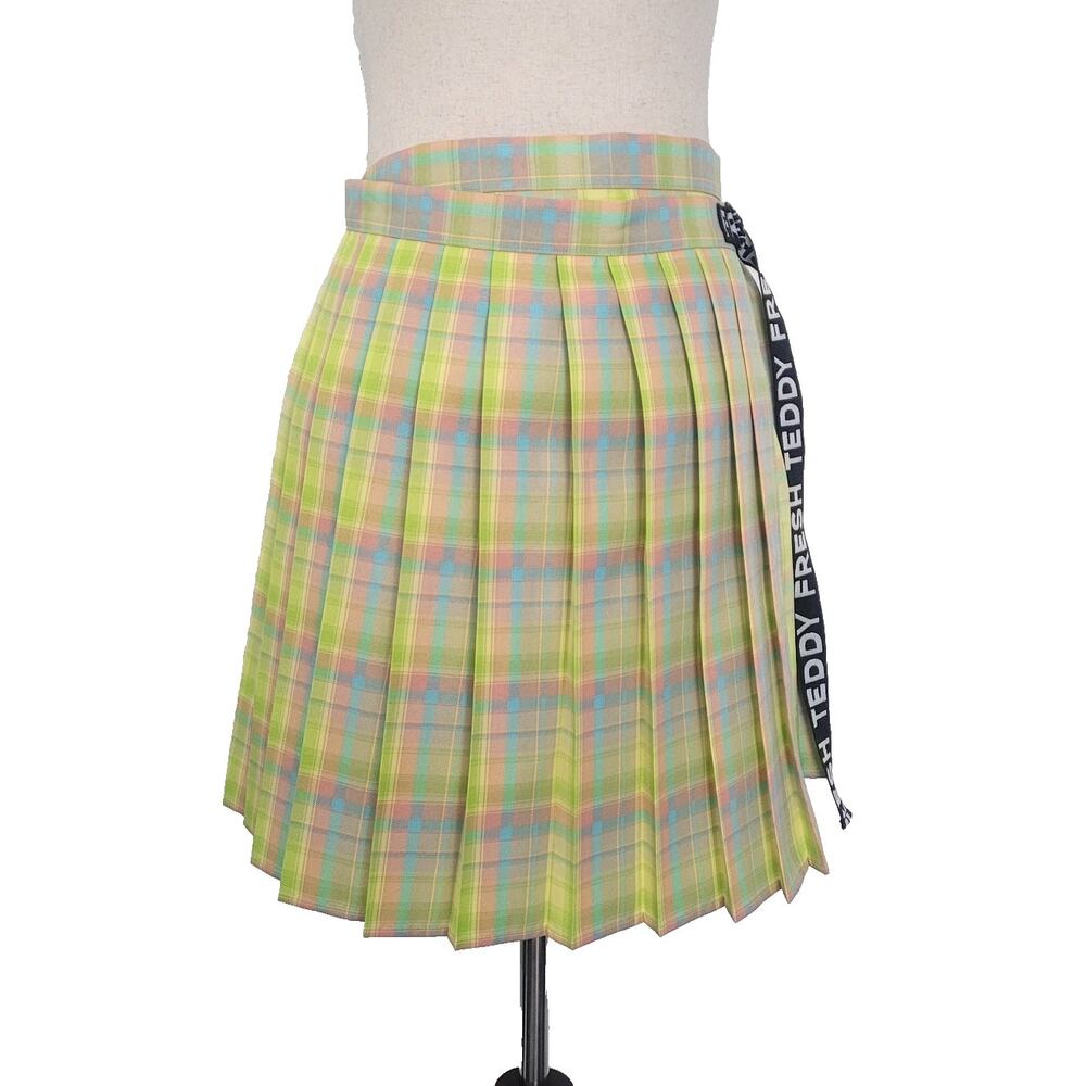 Teddy Fresh Plaid Pleated Schoolgirl Skirt Sz S Neon Colorful Preppy Artsy Twee
